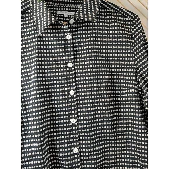 ANNA THOMAS Women's Button Up Collared Blouse Navy Blue White Cotton Size 14 - Picture 4 of 7